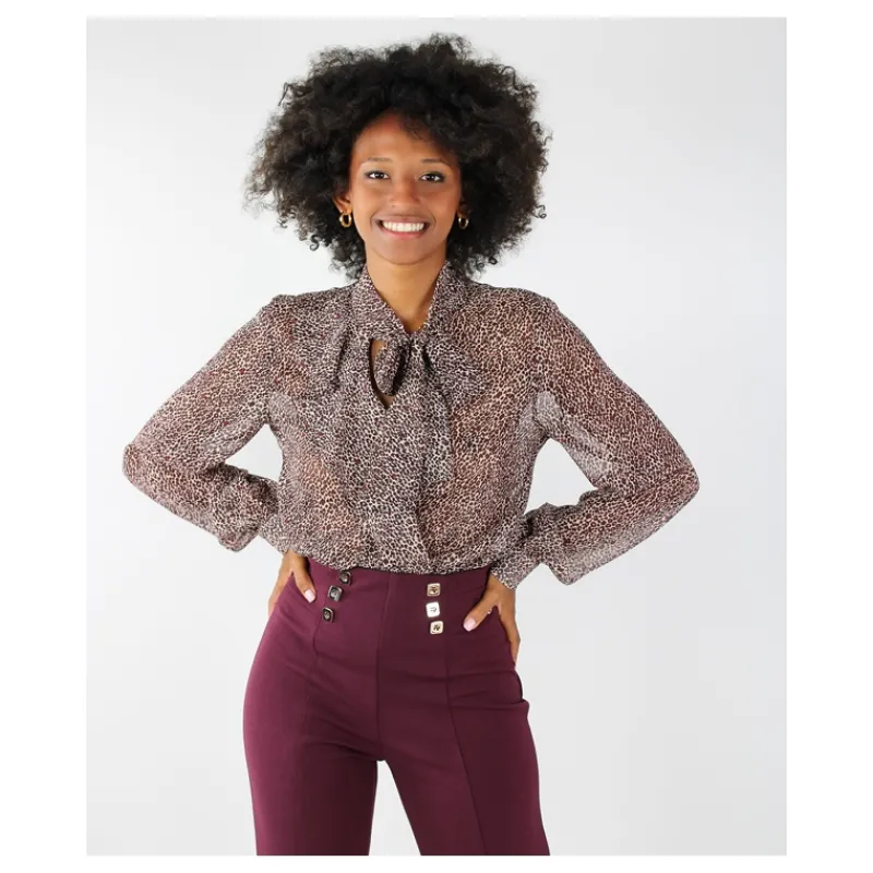 BLUSA ANIMALIER CON FIOCCO HOZONE- Camicie E Bluse