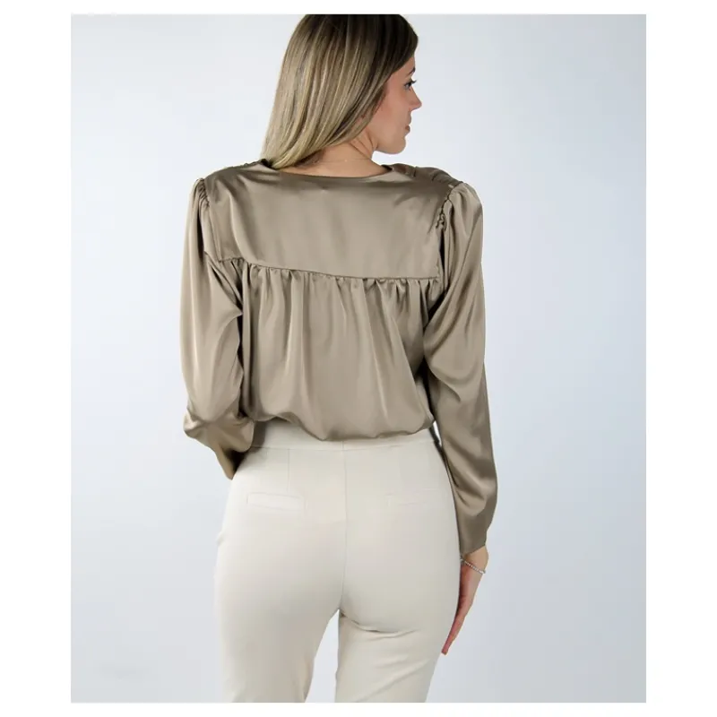 BLUSA CROPPED CON SCOLLO A V HOZONE- Camicie E Bluse