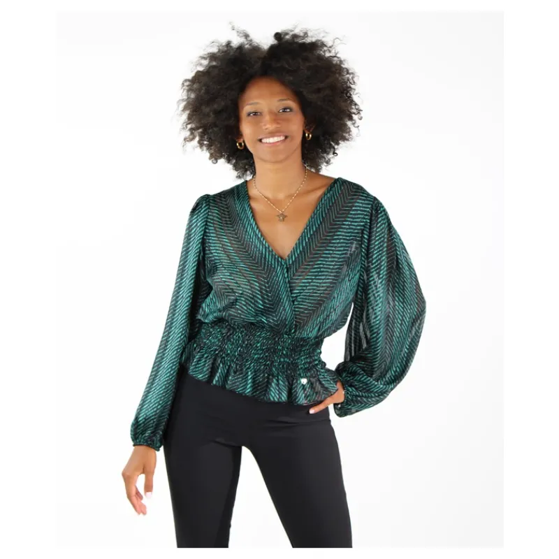 BLUSA CROPPED FANTASIA RIGATA HOZONE- Camicie E Bluse