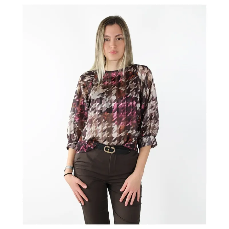 BLUSA FANTASIA PIED DE POULE HOZONE- Camicie E Bluse