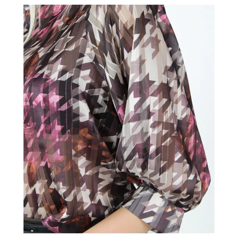 BLUSA FANTASIA PIED DE POULE HOZONE- Camicie E Bluse
