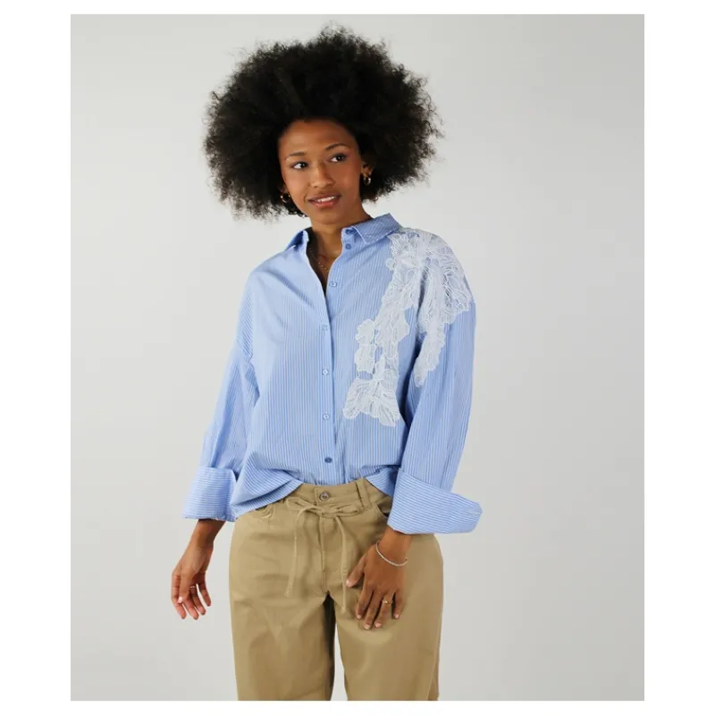 CAMICIA A RIGHE CON PIZZO APPLICATO ONLY- Camicie E Bluse