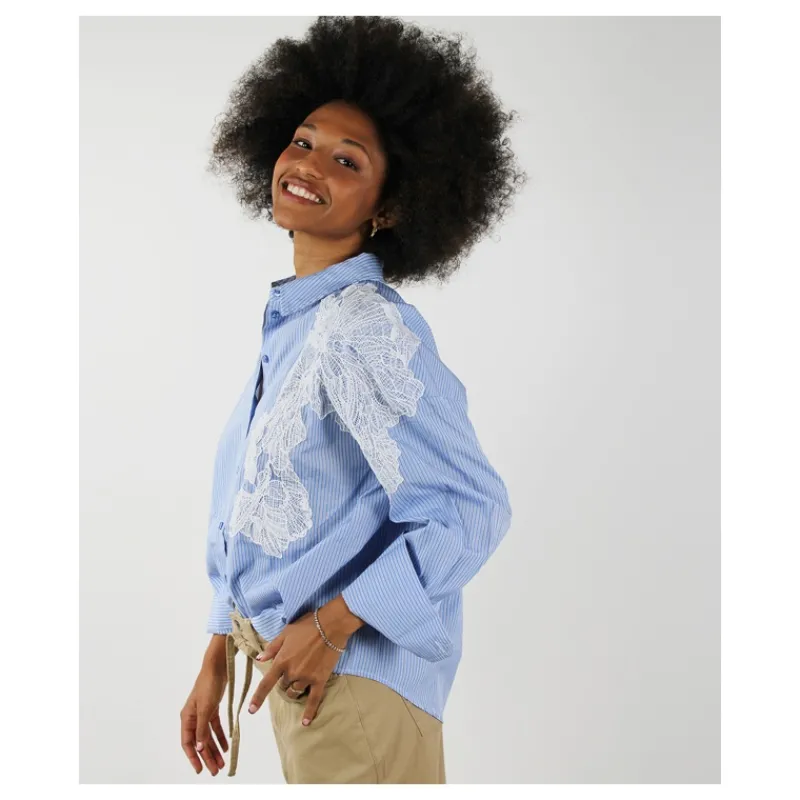 CAMICIA A RIGHE CON PIZZO APPLICATO ONLY- Camicie E Bluse