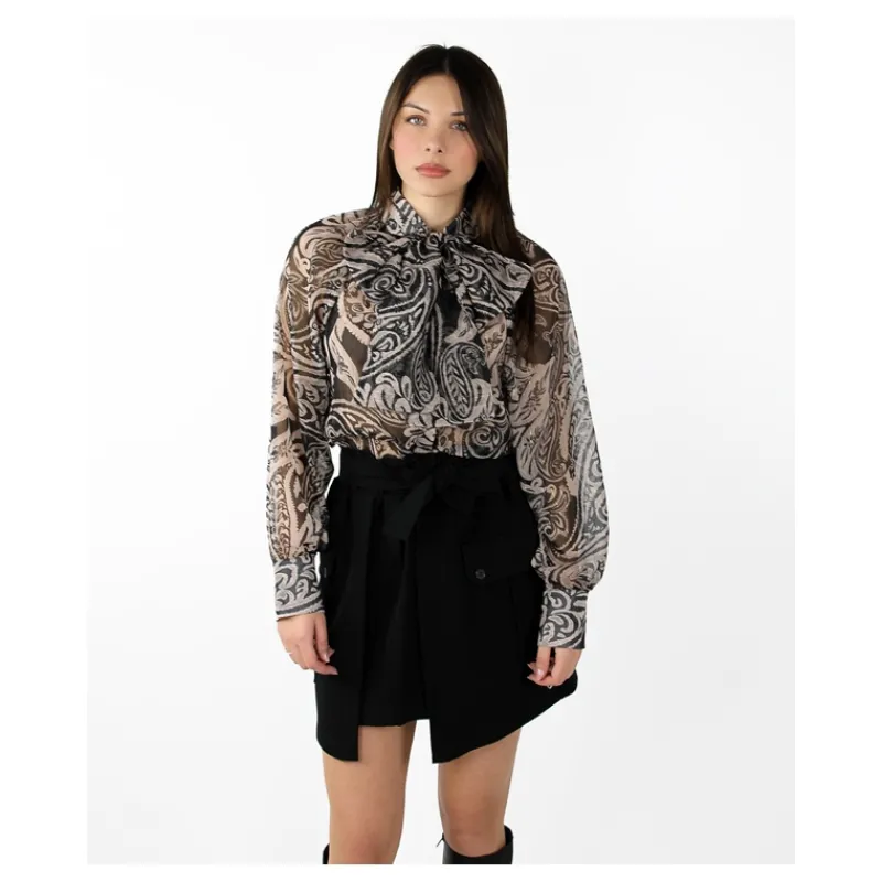 CAMICIA CON FIOCCO FANTASIA JACQUARD HOZONE- Camicie E Bluse