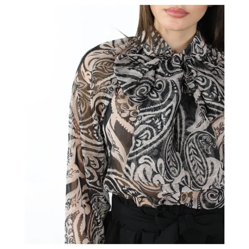 CAMICIA CON FIOCCO FANTASIA JACQUARD HOZONE- Camicie E Bluse