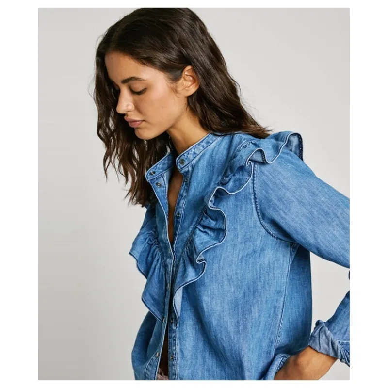 CAMICIA IN DENIM CON VOLANT PEPE JEANS- Camicie E Bluse