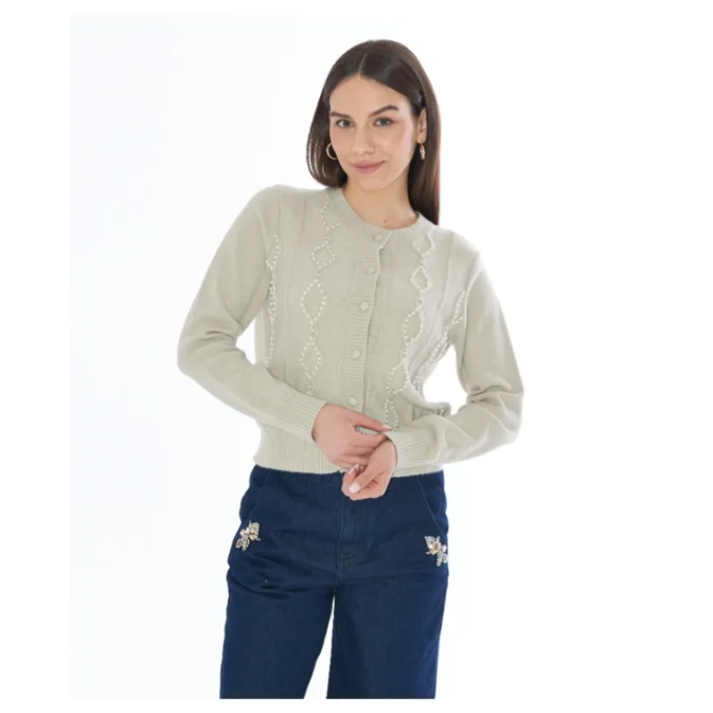 CARDIGAN CON PERLE YES°ZEE- Maglieria