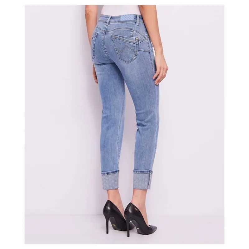 JEANS CON RISVOLTO CON STRASS GAUDI'- Jeans