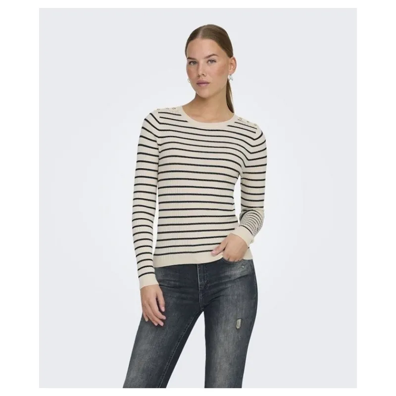 MAGLIA GIROCOLLO FANTASIA A RIGHE ONLY- Maglieria