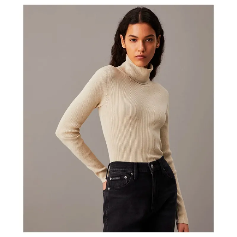 MAGLIONE A COLLO ALTO VESTIBILITÀ SLIM A COSTINE CALVIN KLEIN JEANS- Maglieria