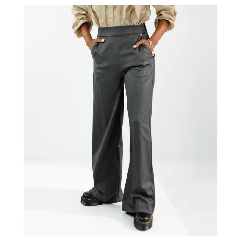 PANTALONE A PALAZZO GESSATO LUREX HOZONE- Pantaloni