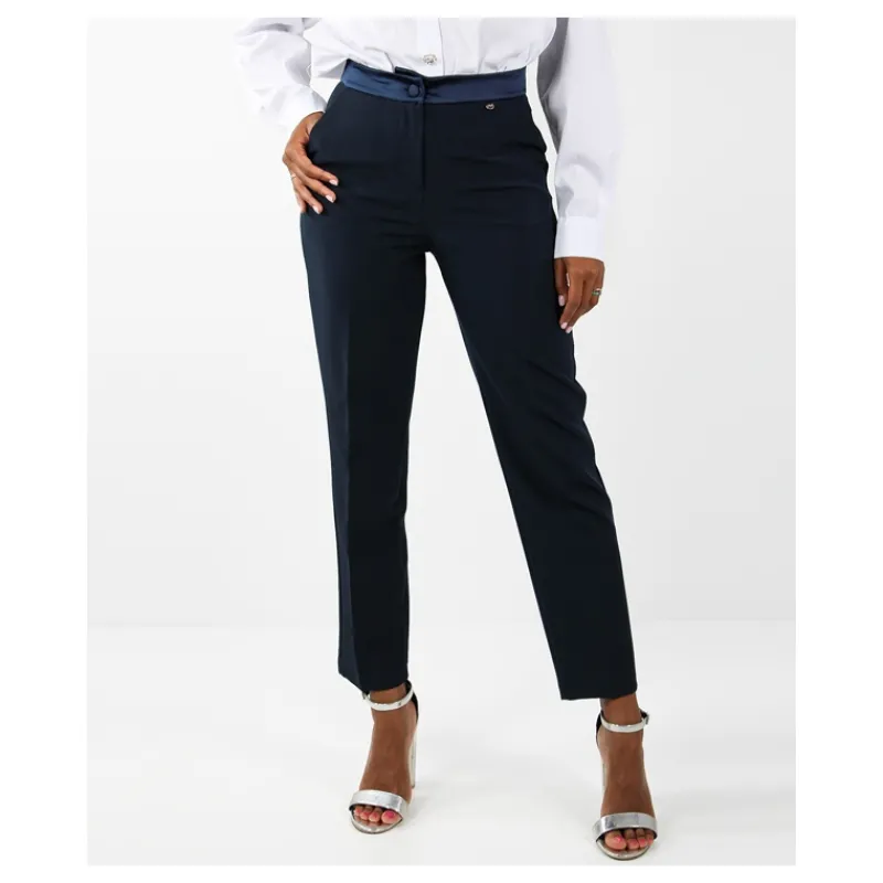 PANTALONE A SIGARETTA CINTURA IN RASO HOZONE- Pantaloni