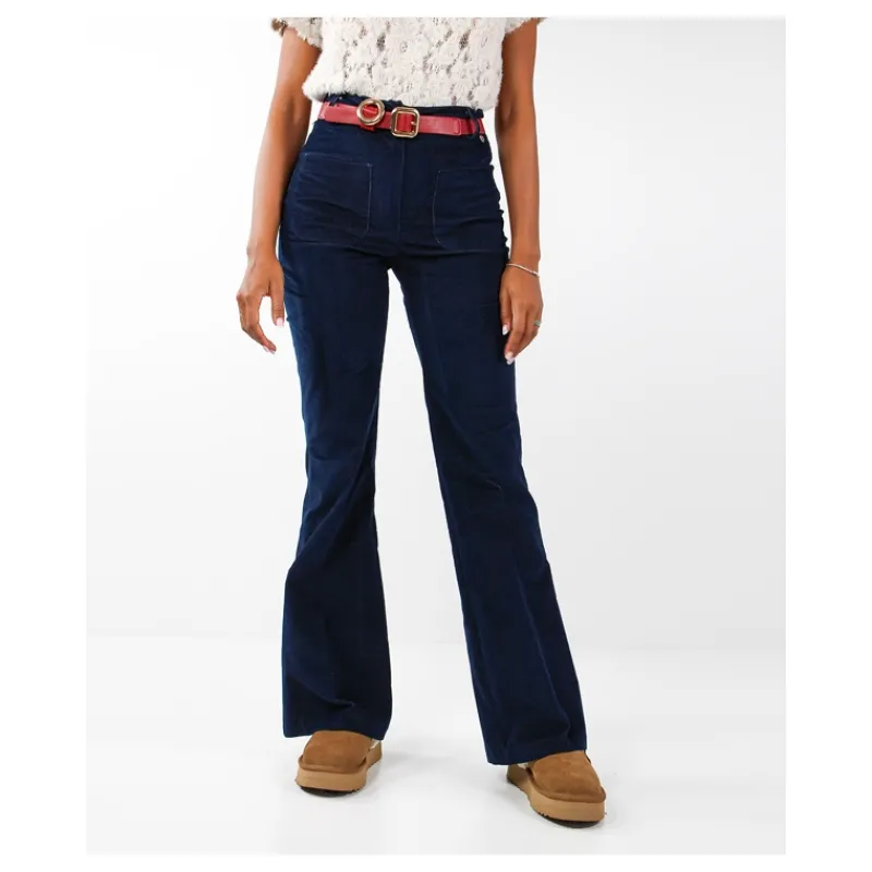 PANTALONE A ZAMPA IN VELLUTO CON TASCHE HOZONE- Pantaloni