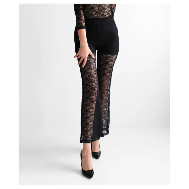 PANTALONE FLARE IN PIZZO HOZONE- Pantaloni