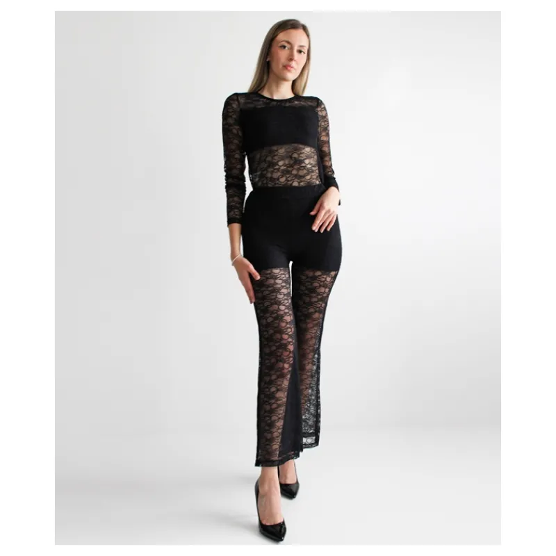 PANTALONE FLARE IN PIZZO HOZONE- Pantaloni