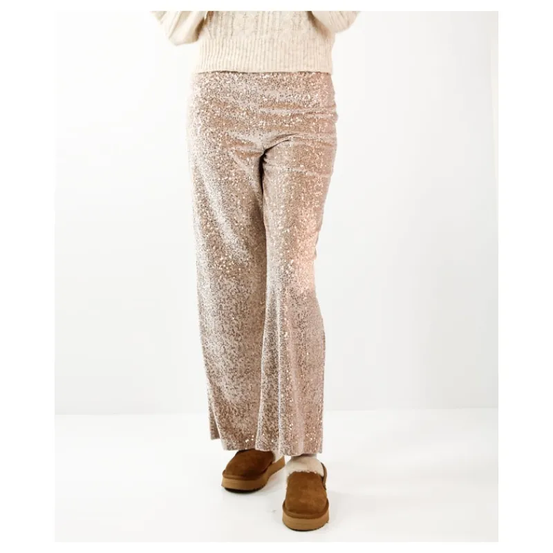 PANTALONE IN CINIGLIA CON PAILLETTES HOZONE- Pantaloni