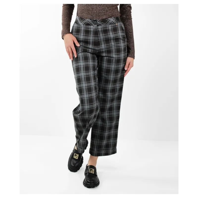 PANTALONE IN FANTASIA SCOZZESE CON RISVOLTO HOZONE- Pantaloni