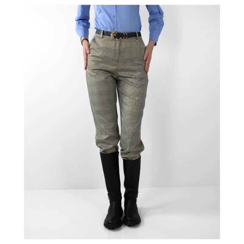 PANTALONE SIGARETTA IN PRINCIPE DI GALLES HOZONE- Pantaloni