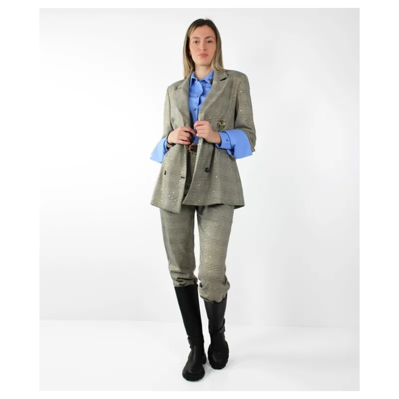 PANTALONE SIGARETTA IN PRINCIPE DI GALLES HOZONE- Pantaloni