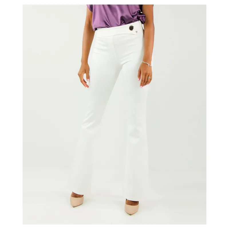 PANTALONE ZAMPA BOTTONE VITA HOZONE- Pantaloni