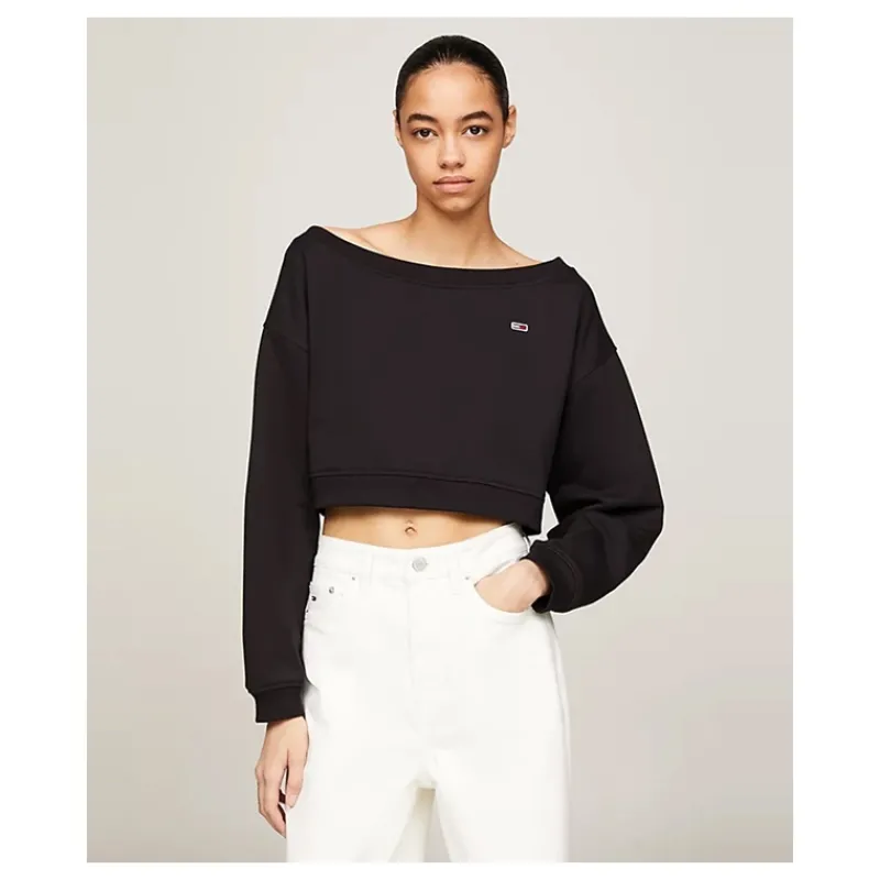 PULLOVER CROP CON SCOLLO A BARCA TOMMY JEANS- Maglieria