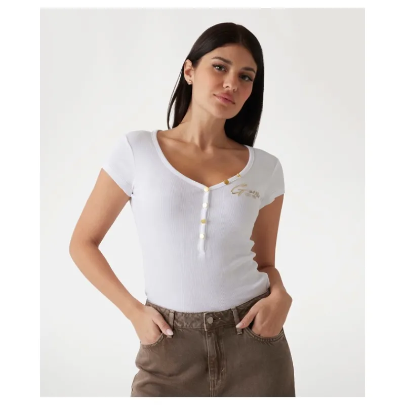 TOP SCOLLO A V CON BOTTONI GUESS- T-shirt & Top