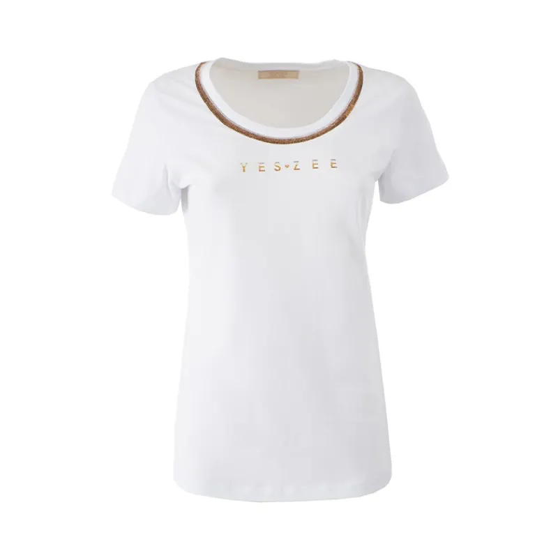 T-SHIRT CON GIROCOLLO STRASS YES°ZEE- T-shirt & Top