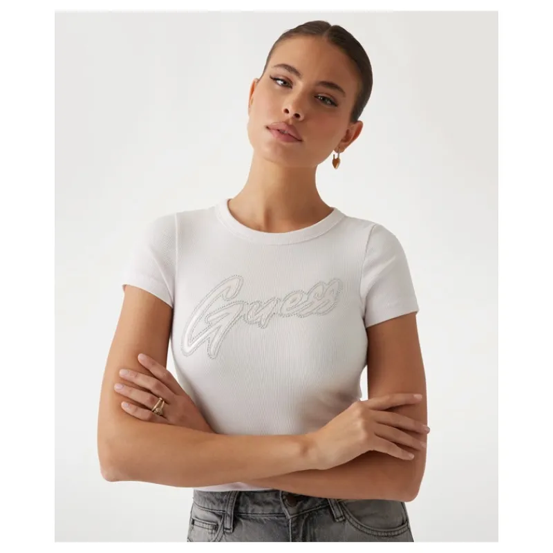 T-SHIRT CON LOGO CON BORCHIE GUESS- T-shirt & Top