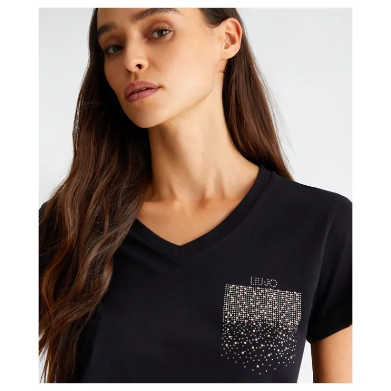 T-SHIRT CON LOGO E STRASS LIU°JO- T-shirt & Top