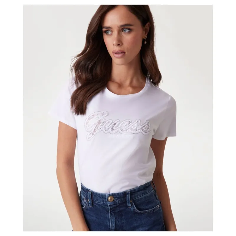 T-SHIRT CON LOGO IN PIZZO GUESS- T-shirt & Top