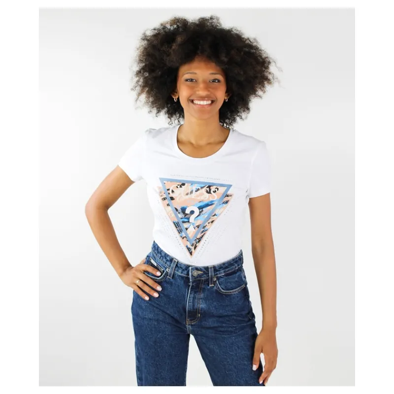 T-SHIRT CON LOGO MULTICOLOR E STRASS GUESS- T-shirt & Top