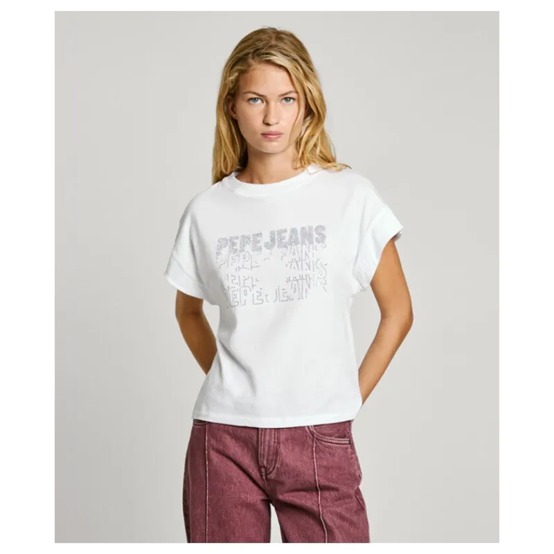 T-SHIRT CON LOGO STRASS PEPE JEANS- T-shirt & Top