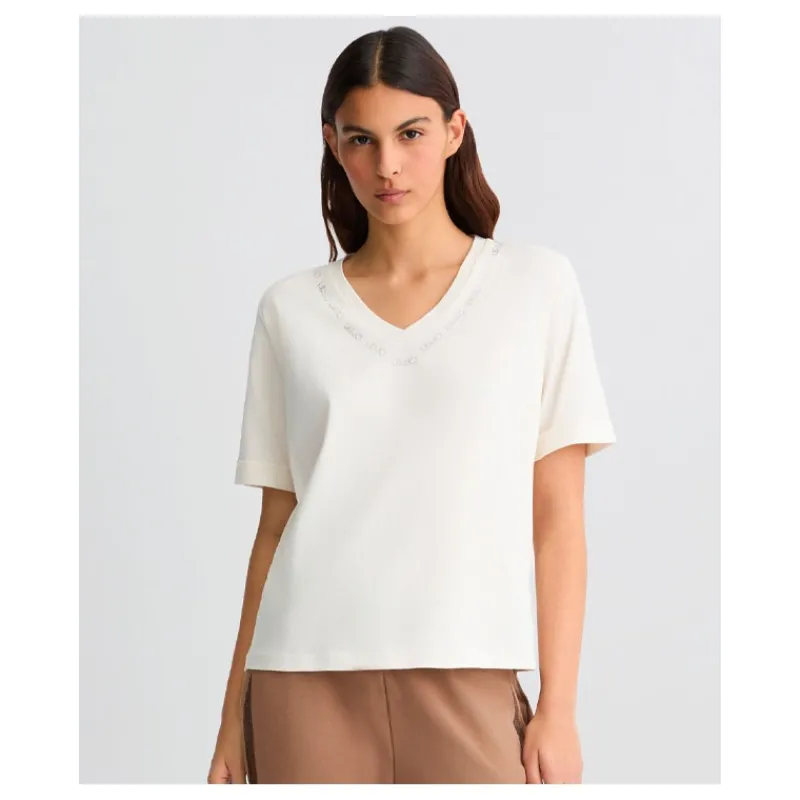 T-SHIRT CON SCOLLO A V E STRASS LIU°JO- T-shirt & Top