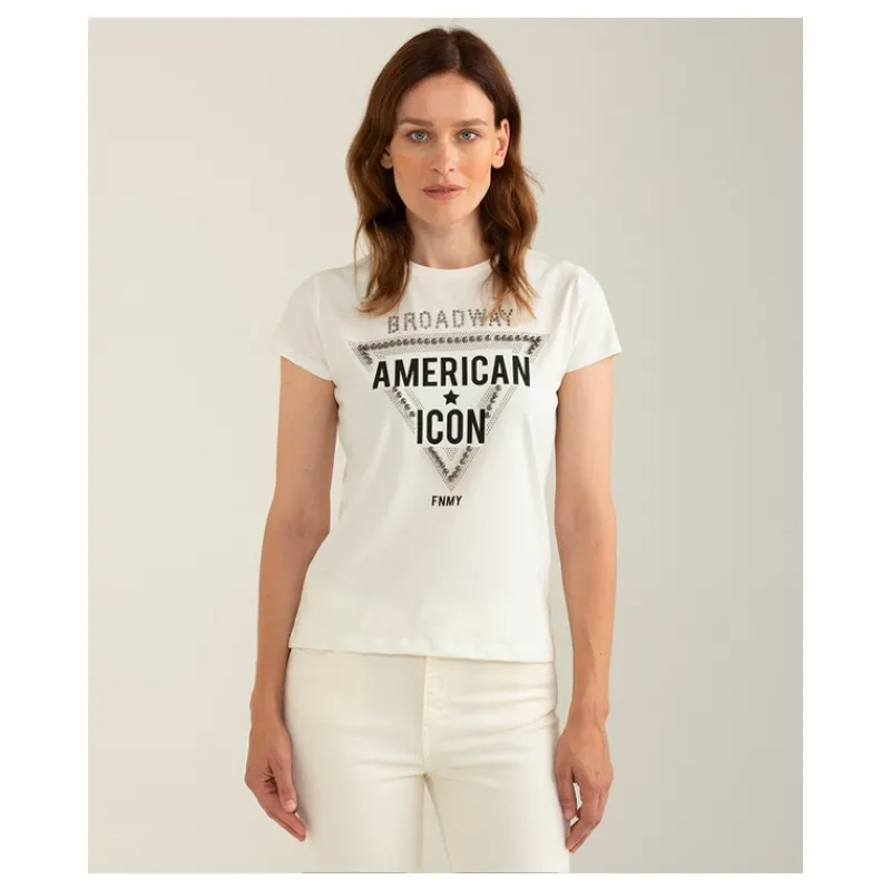 T-SHIRT CON STRASS E BORCHIE FREDMELLO- T-shirt & Top