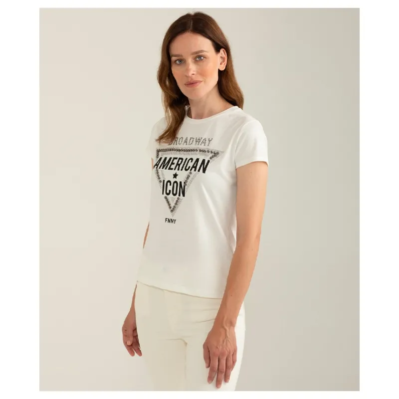 T-SHIRT CON STRASS E BORCHIE FREDMELLO- T-shirt & Top