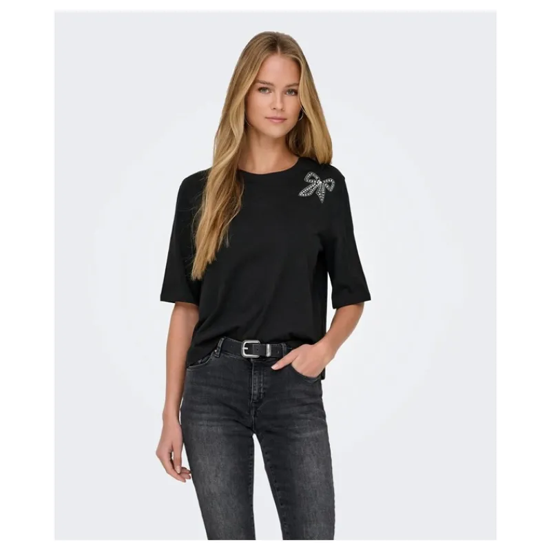 T-SHIRT COTONE CON STRASS ONLY- T-shirt & Top