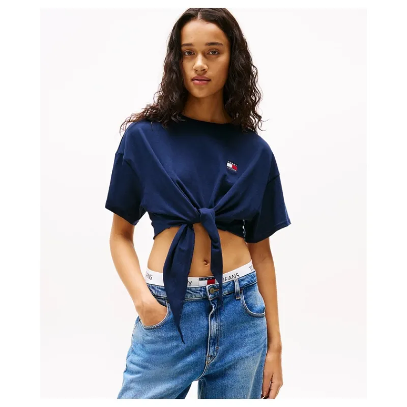 T-SHIRT CROP CON NODO E DISTINTIVO TOMMY JEANS- T-shirt & Top