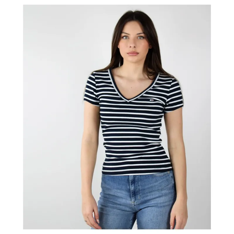 T-SHIRT ESSENTIAL SLIM FIT CON SCOLLO A V TOMMY JEANS- T-shirt & Top