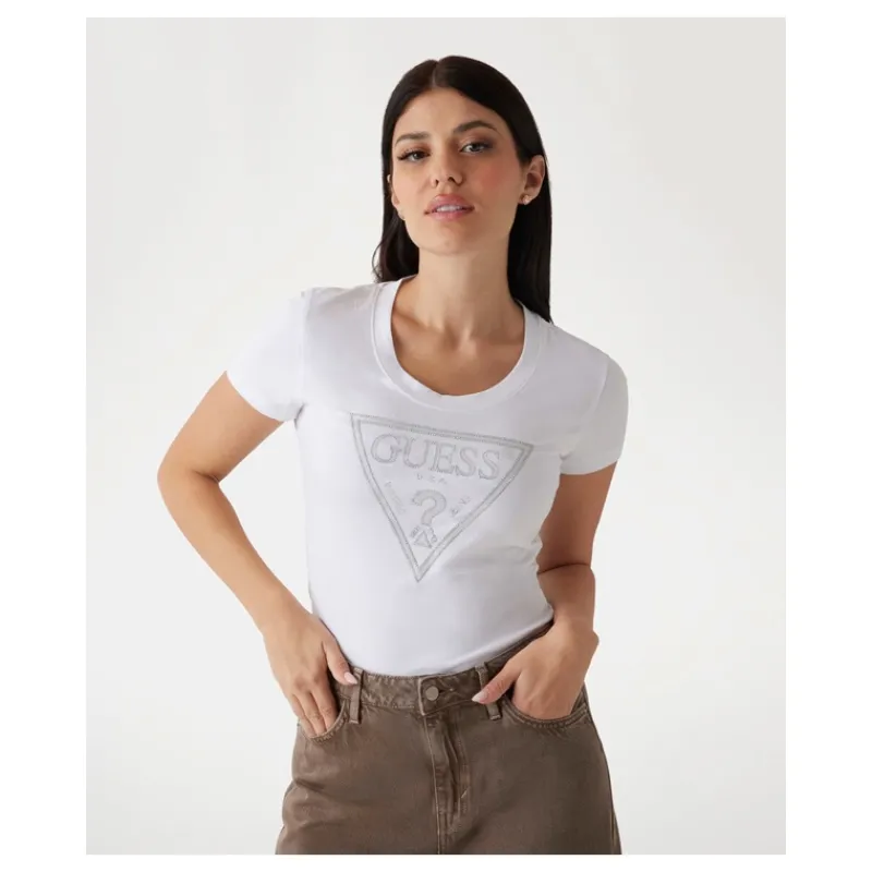 T-SHIRT GIROCOLLO CON LOGO TRIANGOLO GUESS- T-shirt & Top