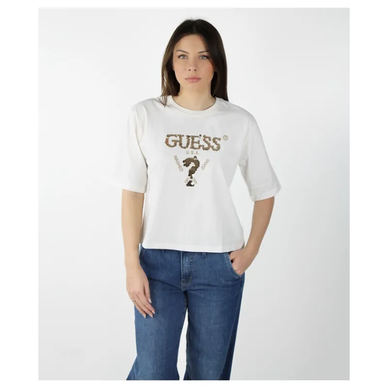 T-SHIRT LOGO FRONTALE CON PAILLETTES GUESS- T-shirt & Top