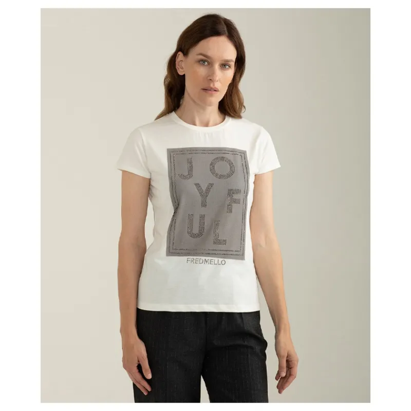 T-SHIRT SCRITTA STRASS FREDMELLO- T-shirt & Top