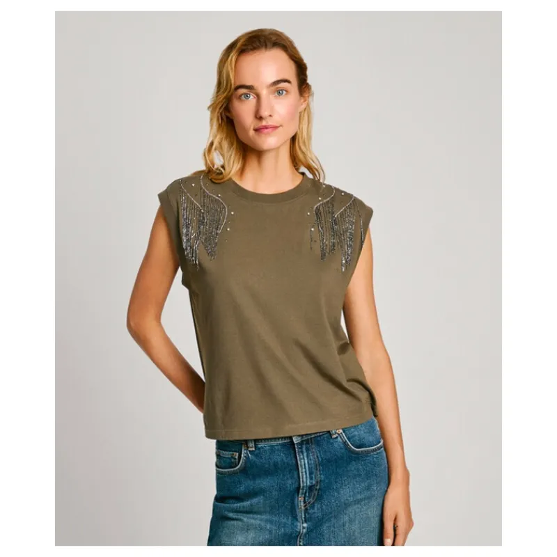 T-SHIRT SENZA MANICHE CON DETTAGLI IN STRASS PEPE JEANS- T-shirt & Top