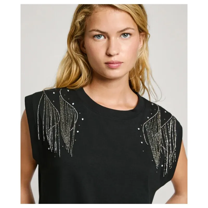 T-SHIRT SMANICATA CON STRASS PEPE JEANS- T-shirt & Top
